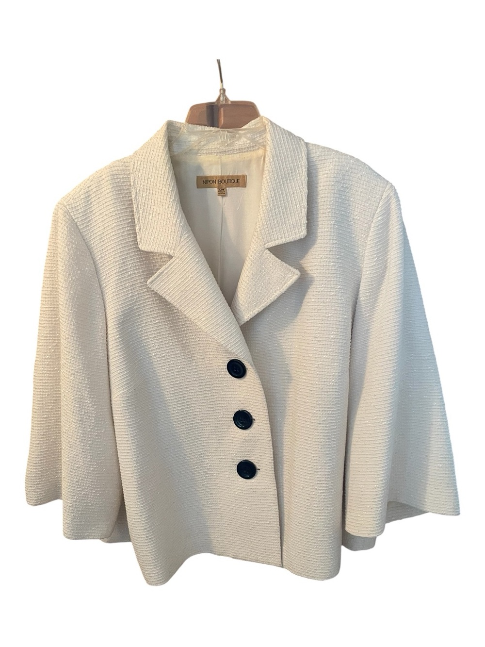 Women’s Nipon Boutique Ivory Bouclé Blazer Size 22W – 3/4 Sleeve